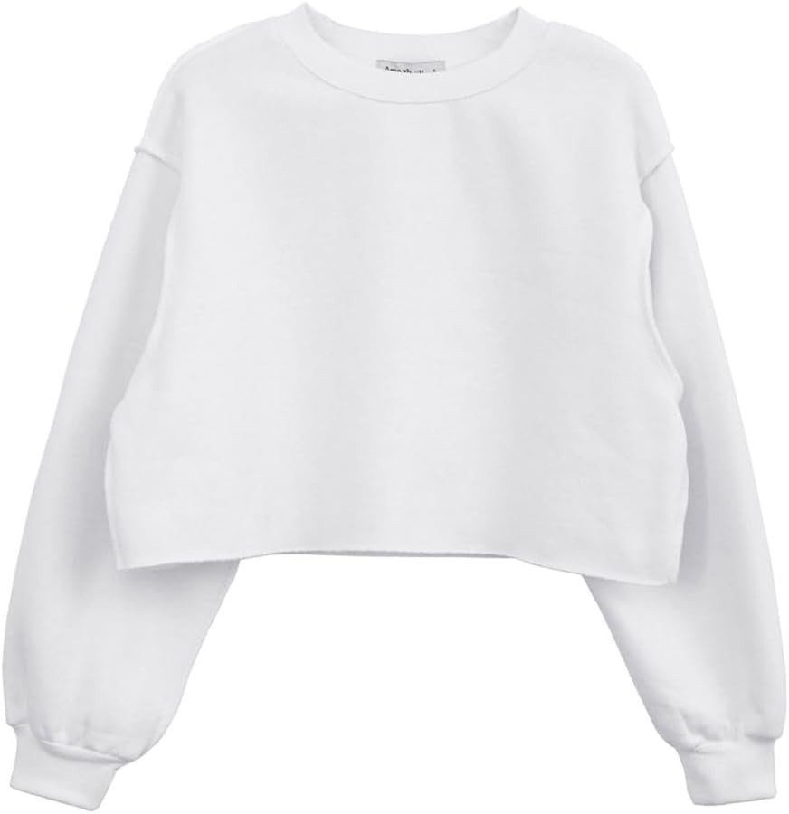 Amazhiyu Women's Fleece Raw Cut Cropped Sweatshirt | Amazon (US)