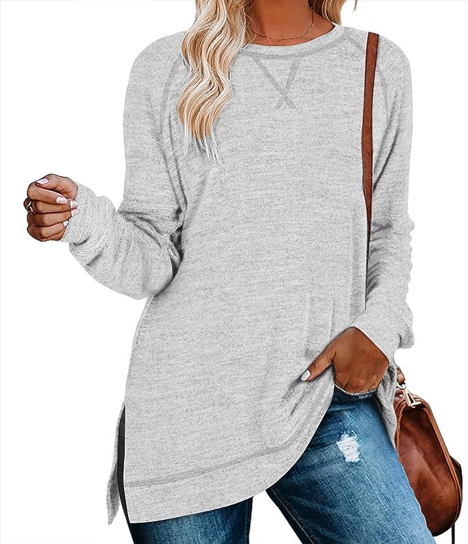 Aokosor Womens Sweaters Long Sleeve Shirts Lightweight Side Split Tunic Tops for Leggings Trendin... | Amazon (US)