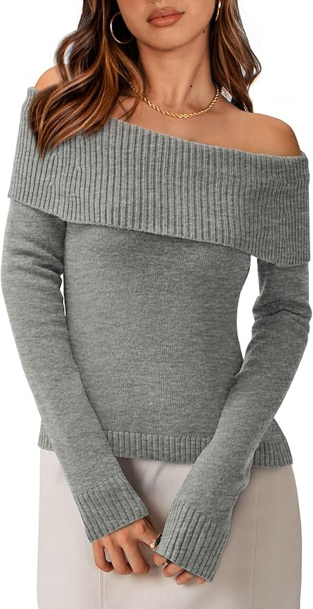 PRETTYGARDEN Women's Fall Off Shoulder Sweaters Y2K Long Sleeve Ribbed Knit Fitted Pullover Winte... | Amazon (US)