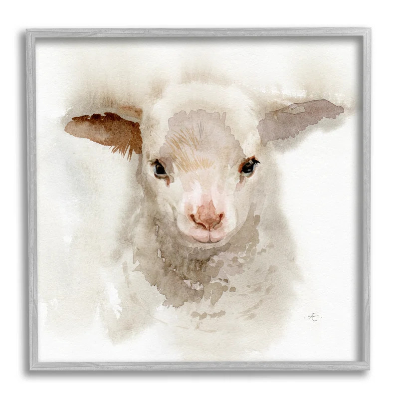 Baby Lamb Farm Portrait Minimal Shaggy Animal Framed Painting | Wayfair North America