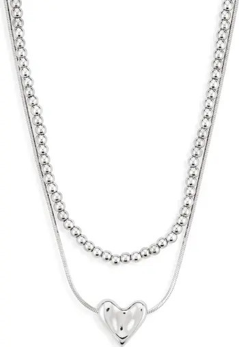 Set of 2 Bead Chain & Puffy Heart Pendant Necklaces | Nordstrom