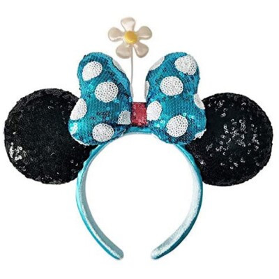 Blue Polka Dot Sequin FLOWER DAISY Headband Ears Minnie Disney Parks NEW FromUSA | eBay US