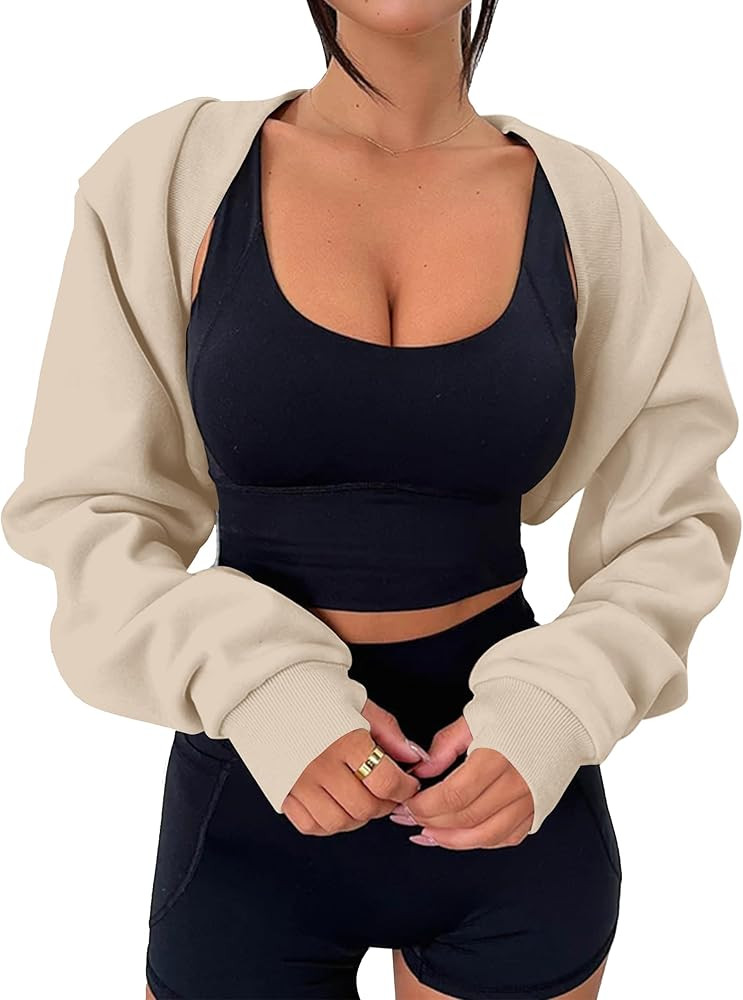 MISSACTIVER Women's Long Sleeve With Thumb Hole Bolero Shrug Top Open Front Fleece Loose Fit Crop... | Amazon (US)