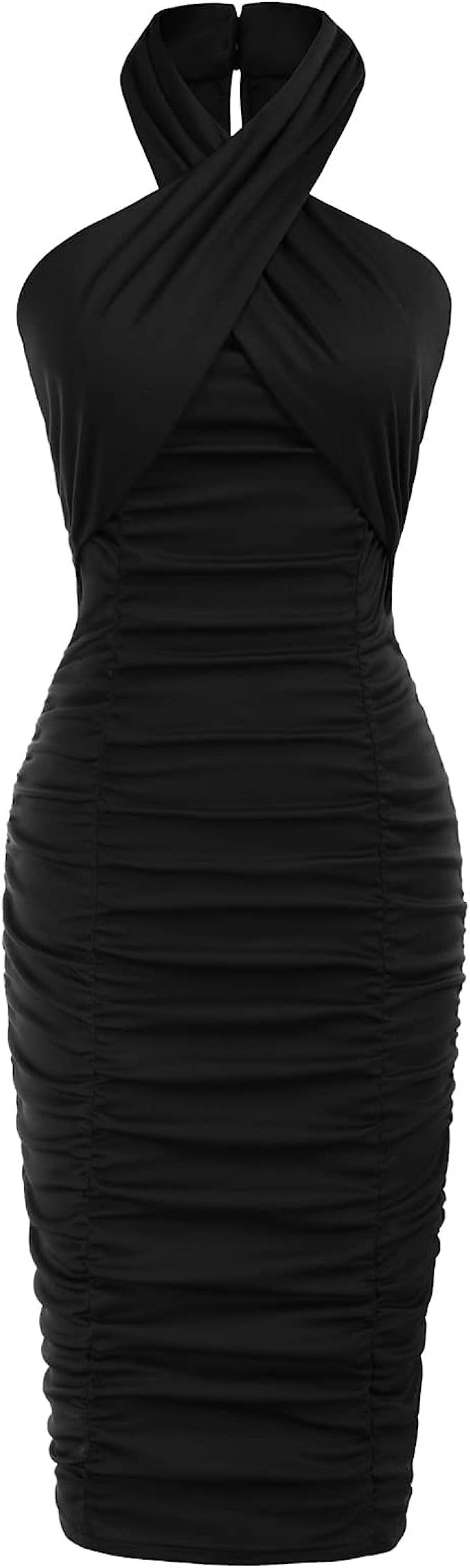 GRACE KARIN Women's 2023 Sexy Ruched Dress Criss-Halter Sleeveless Bodycon Midi Party Cocktail Dr... | Amazon (US)