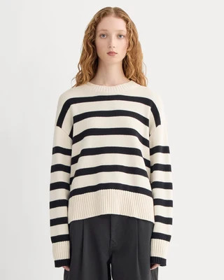 Women's Organic Cotton Crew Sweater by Everlane in Canvas/Black, Size XXS | Everlane