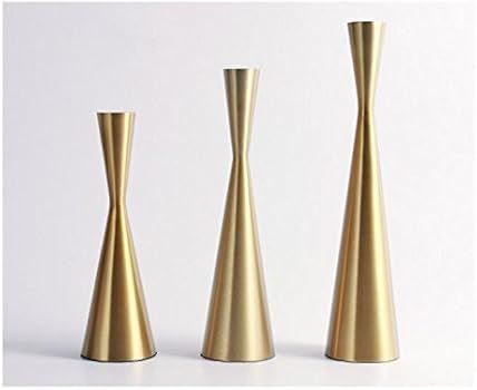 Set of 3 Brass Gold Metal Taper Candle Holders Candlestick Holders, Vintage & Modern Decorative Cent | Amazon (US)