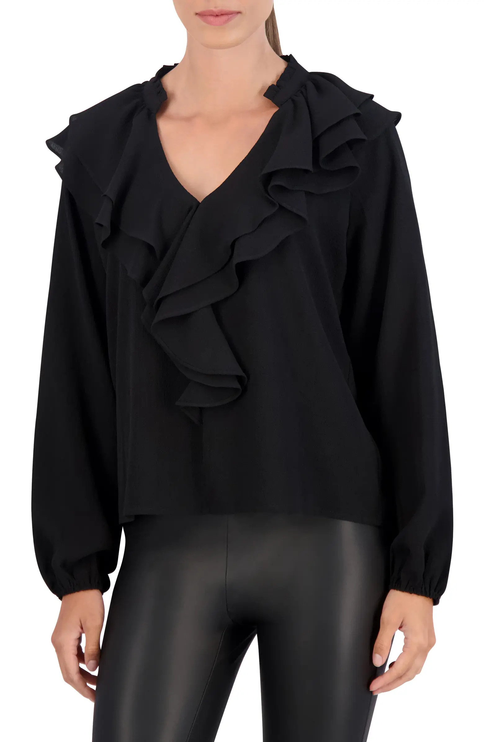 Ookie & Lala Ruffle Long Sleeve Crepe Top | Nordstromrack | Nordstrom Rack