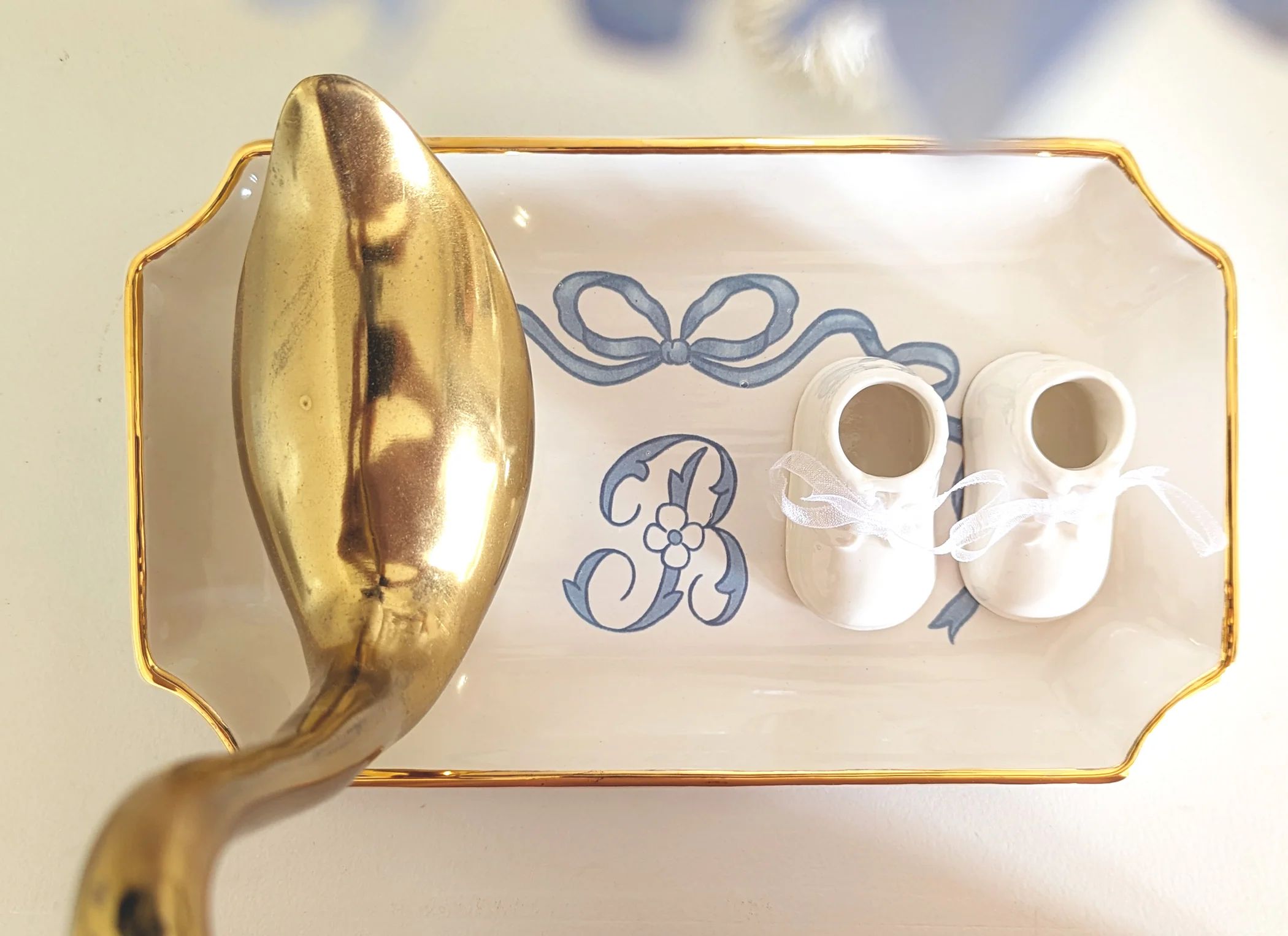 Lo Home x Chapple Chandler Keepsake Trays with Bow, Monogram and 22K Gold Accent | Lo Home by Lauren Haskell Designs