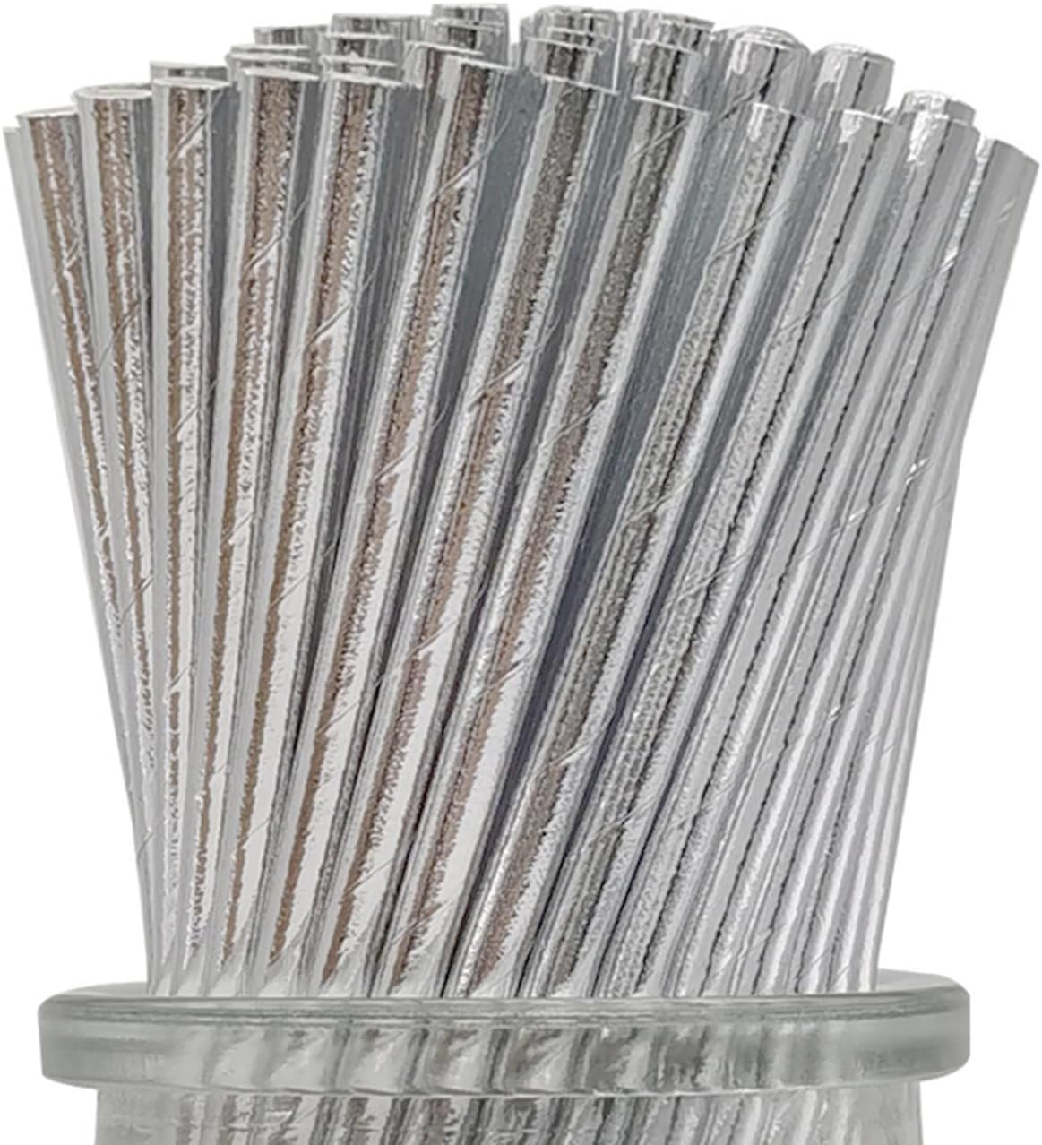 Solid Metallic Silver Paper Straws, Box of 100 Extra Durable Disposable Shiny Silver Drinking Straws for Wedding Party Decoration - 7.75" x 0.24" | Amazon (US)