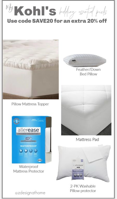 Check out my bedding essentials picks from @kohls!  5 bedding pieces you need to create a luxurious bed:  waterproof mattress protector, pillow mattress topper, mattress pad, pillow protectors, feather down pillow & high thread count sheets! #kohlspartner #kohlsfinds 

#LTKFindsUnder50 #LTKSaleAlert #LTKHome