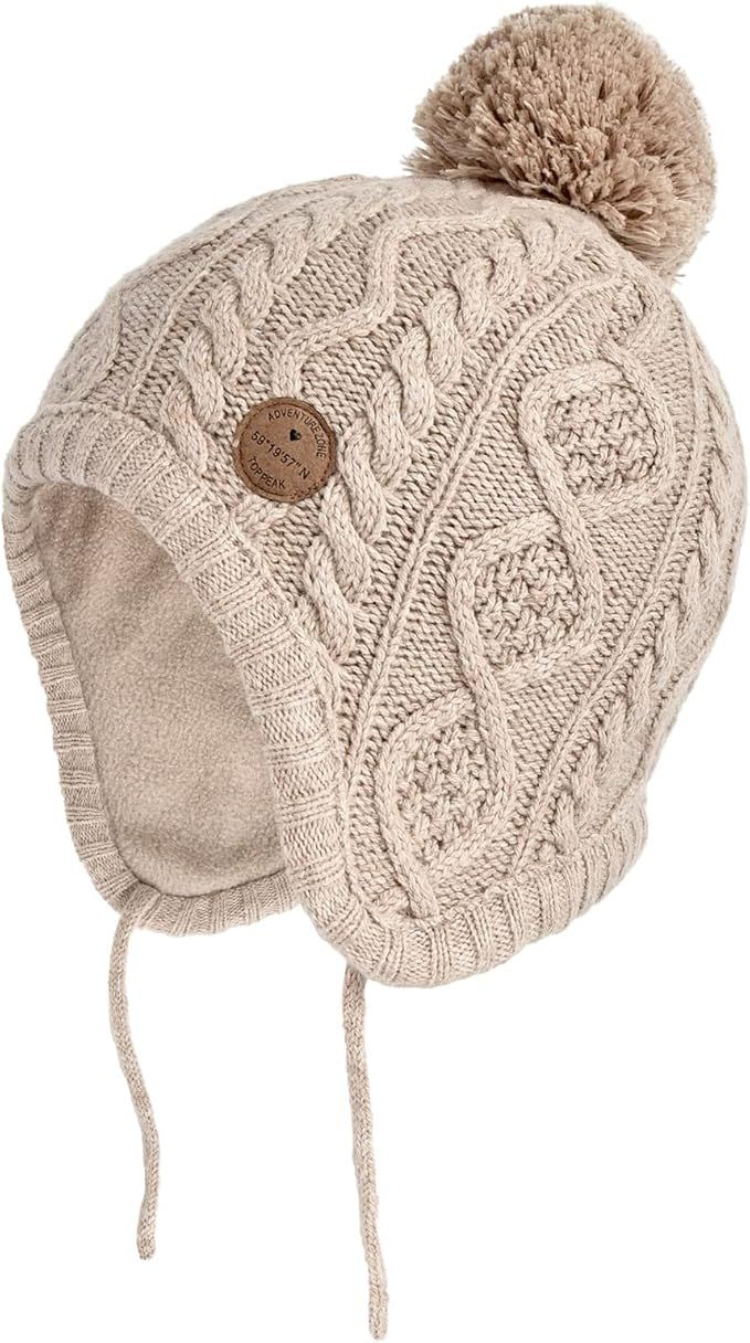 Somaler Toddler Baby Boys Girls Winter Hat Kids Ear Flap Warm Fleece Lined Knit Beanie Fur Pom Ha... | Amazon (US)