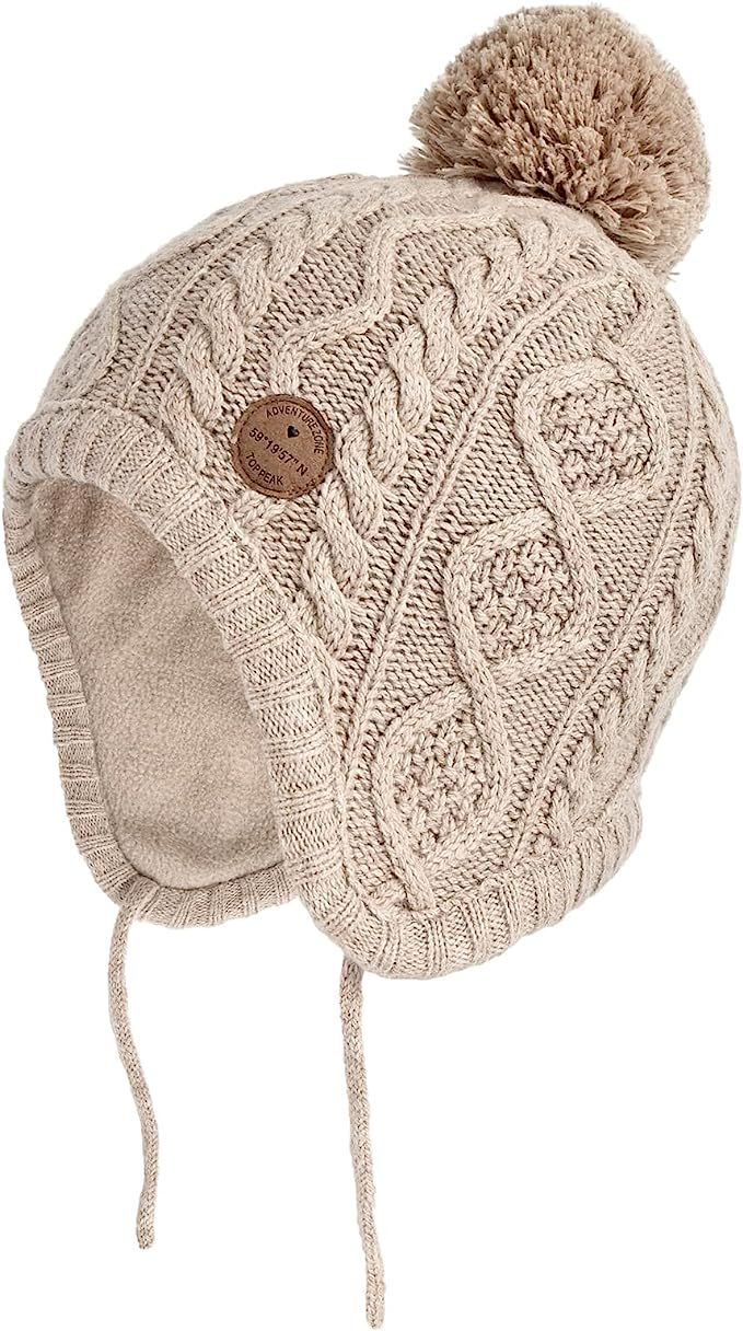 Somaler Toddler Baby Boys Girls Winter Hat Kids Ear Flap Warm Fleece Lined Knit Beanie Fur Pom Ha... | Amazon (US)