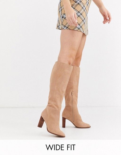 ASOS DESIGN Wide Fit Clover premium suede knee high boots in sand | ASOS (Global)