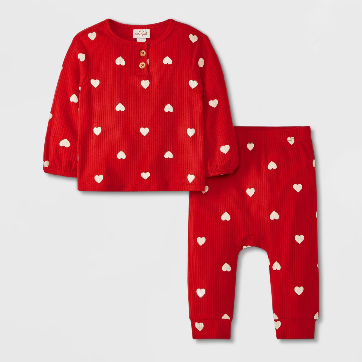 Baby Heart Printed Ribbed Top & Bottom Set - Cat & Jack™ Red | Target