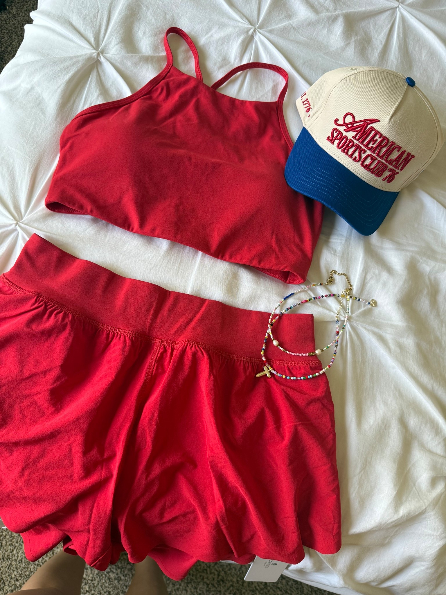 This workout set is so comfortable and cute! And the perfect 4th of July hat and summer beaded necklaces

I sized up in the shorts to a large and got a medium in the top

Also liked some similar products that I have and love too!

#LTKFindsUnder50 #LTKActive