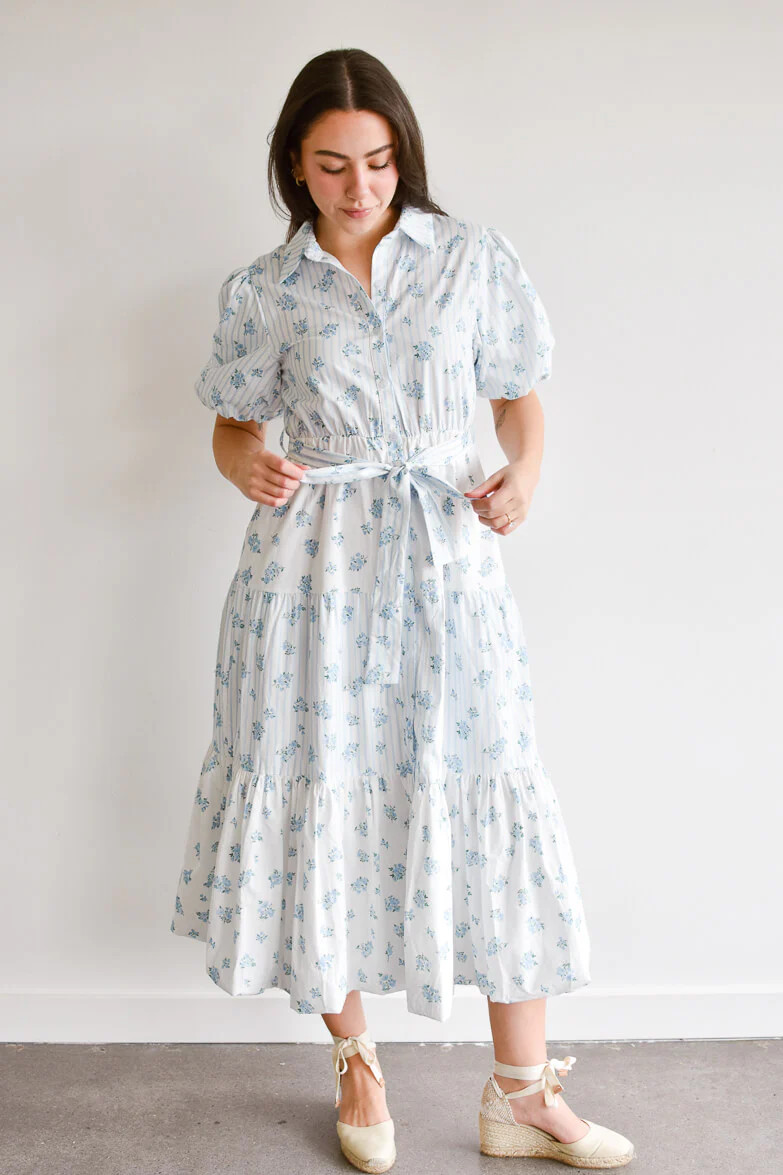 Bluebell Blue and White Floral Midi Dress | Confête