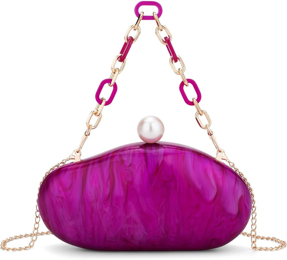 YYW Acrylic Evening Clutch Purses for Women Shell Marble Handbag Shoulder Bag with Pearl for Wedd... | Amazon (US)