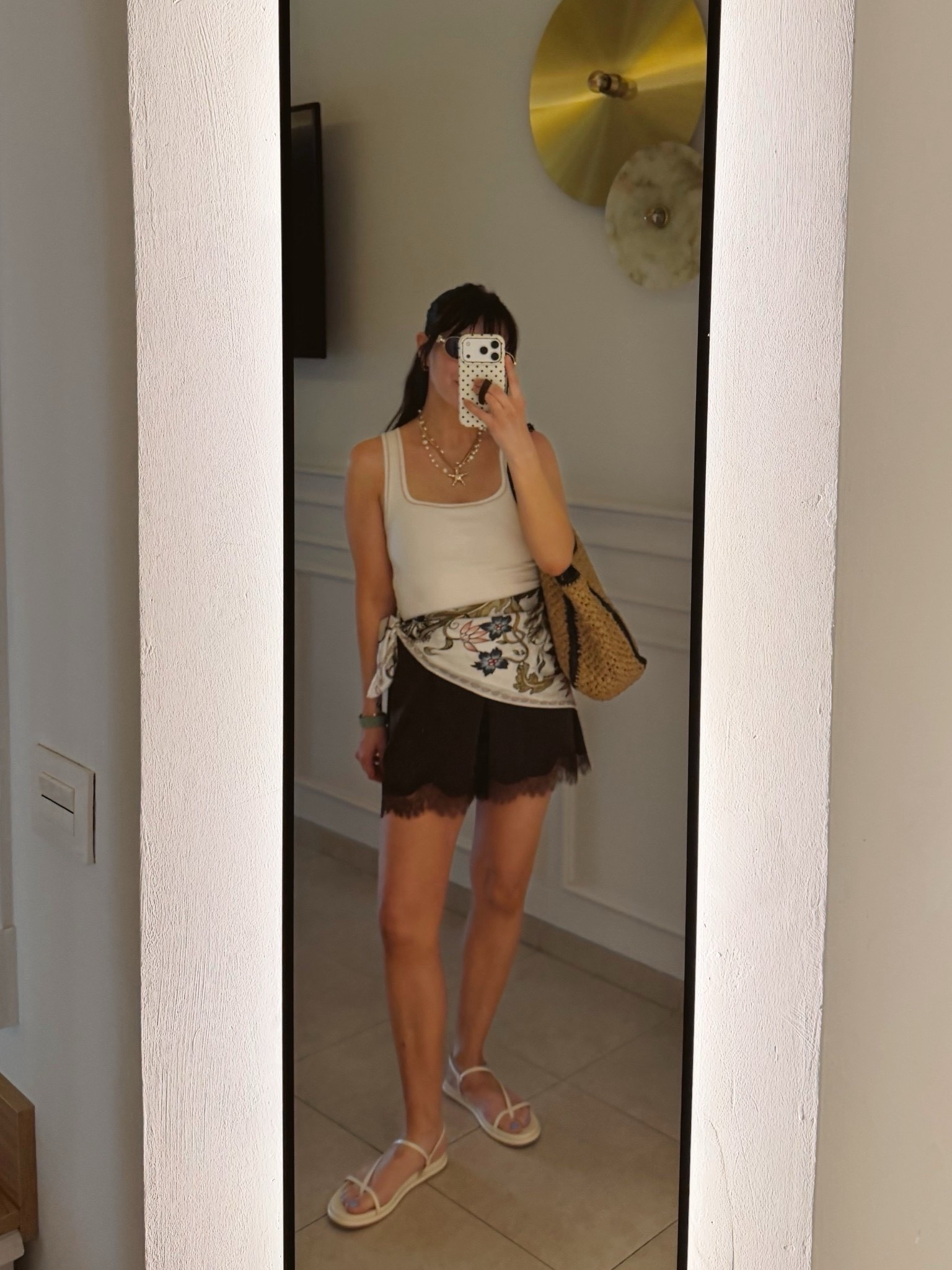 Love this Amazon bra free tank! Have in 3 colors. Easy way to style the scarf + silk lace trimmed shorts trend! Also my sandals are in final sale down to $37 from $100! Got them last summer! So comfy, tts, s everything else 

Resort wear beach, vacation outfit, spring outfit 2026

#LTKPetite #LTKSeasonal #LTKootd