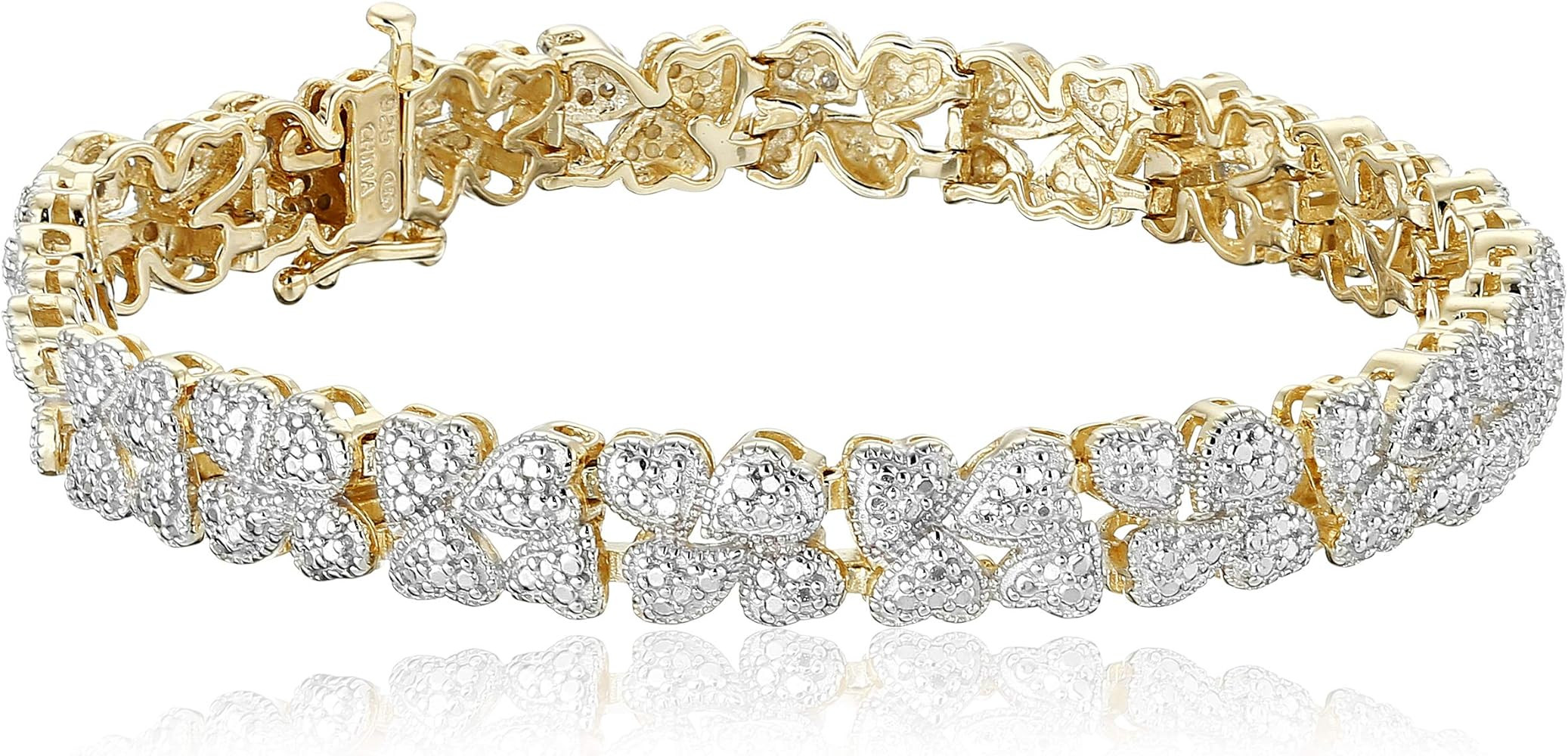 Amazon Collection 18k Yellow Gold Plated Sterling Silver Genuine Diamond Hearts Bracelet (1/10 ct... | Amazon (US)