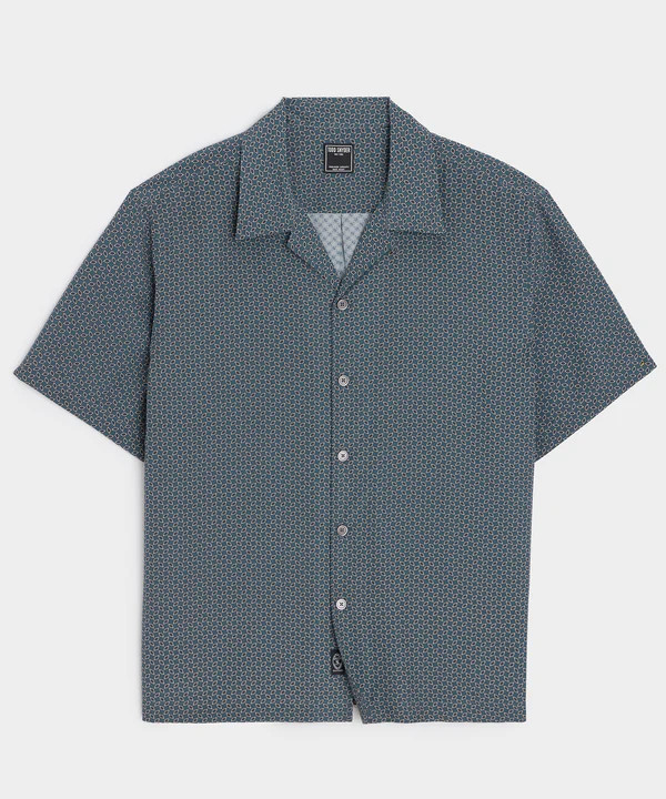 Cropped Silk Geo Camp Collar Shirt | Todd Snyder