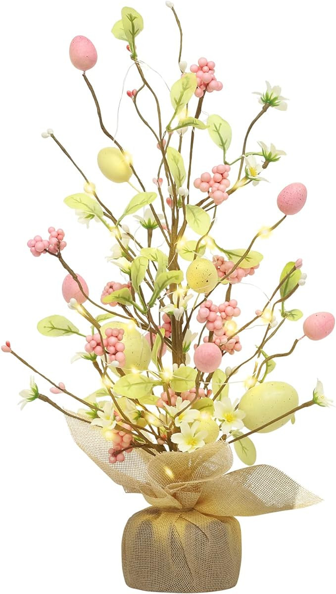 RoseCraft Easter Decorations, 18 Inch Pre-Lit Easter Egg Tree Tabletop Decor with Delicate Oranme... | Amazon (US)