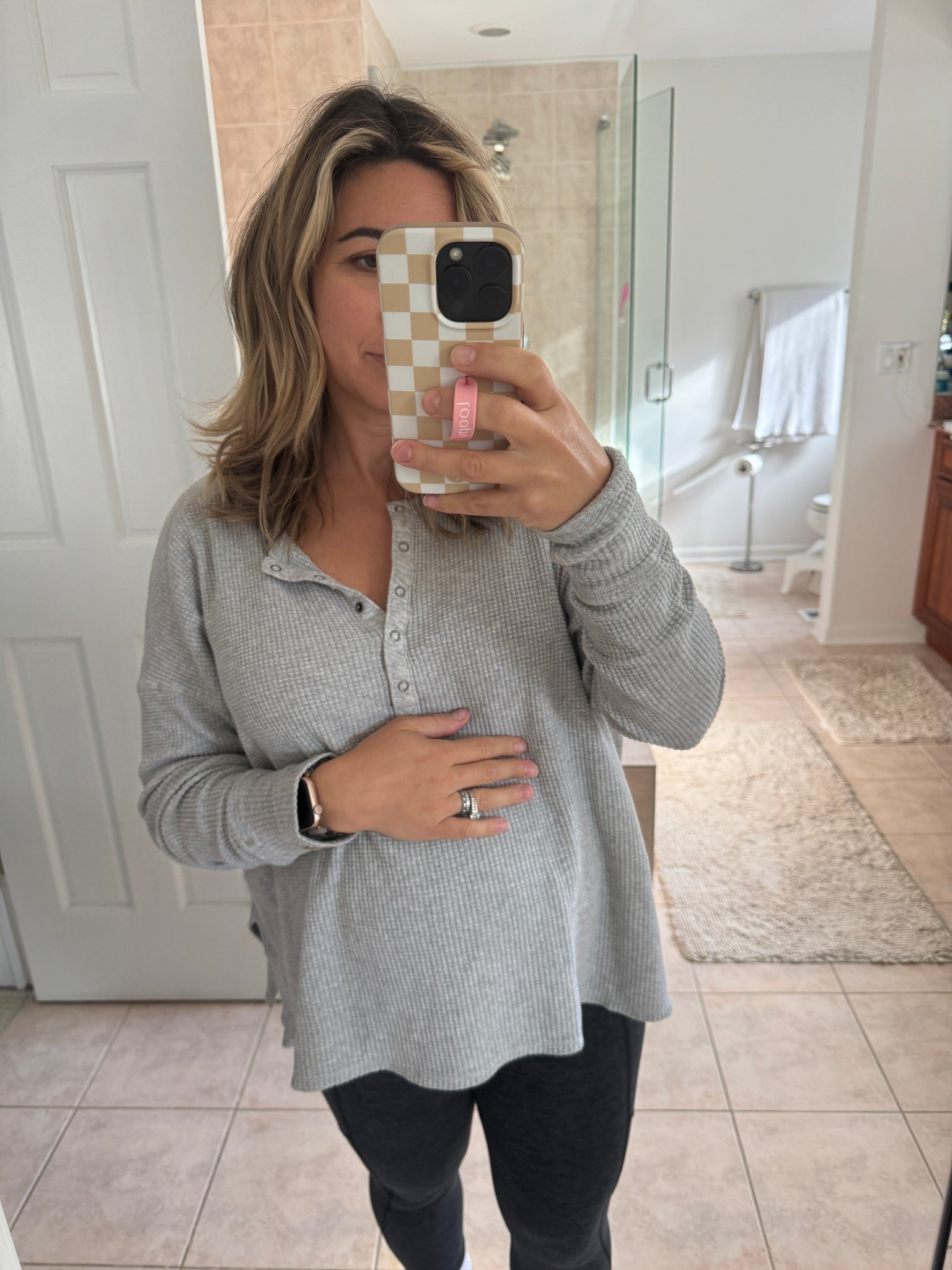 My favorite waffle Henley! It is so cozy and works well with the bump! 

#LTKBump