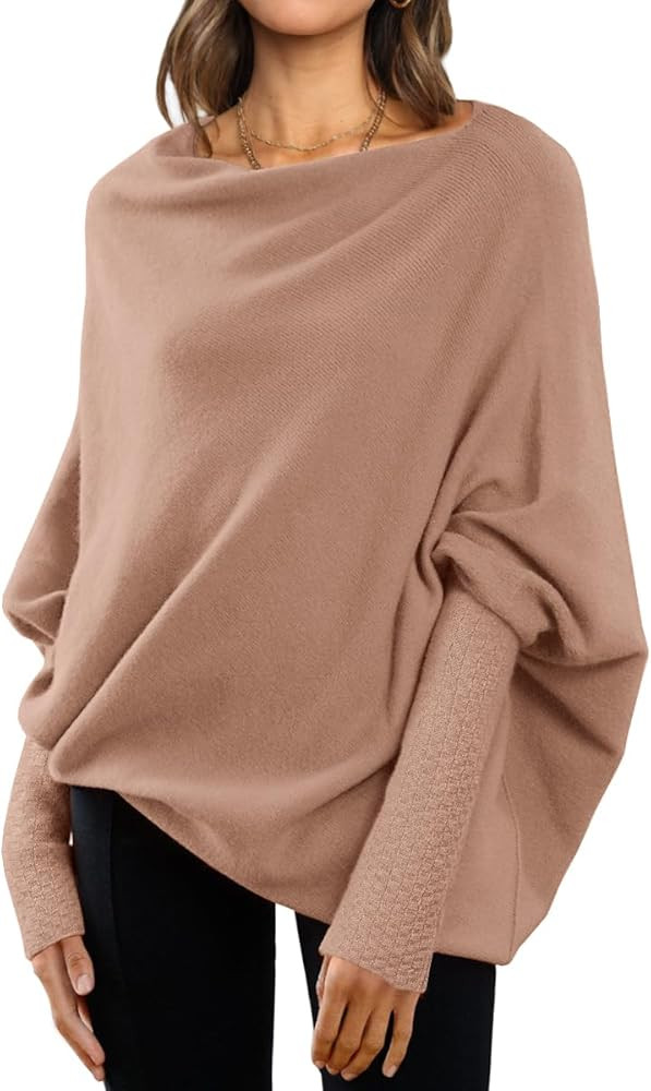 LILLUSORY Womens Batwing Oversized Sweaters Assymetrical Boat Neck Wrap Tunic Tops Fall Fashion C... | Amazon (US)