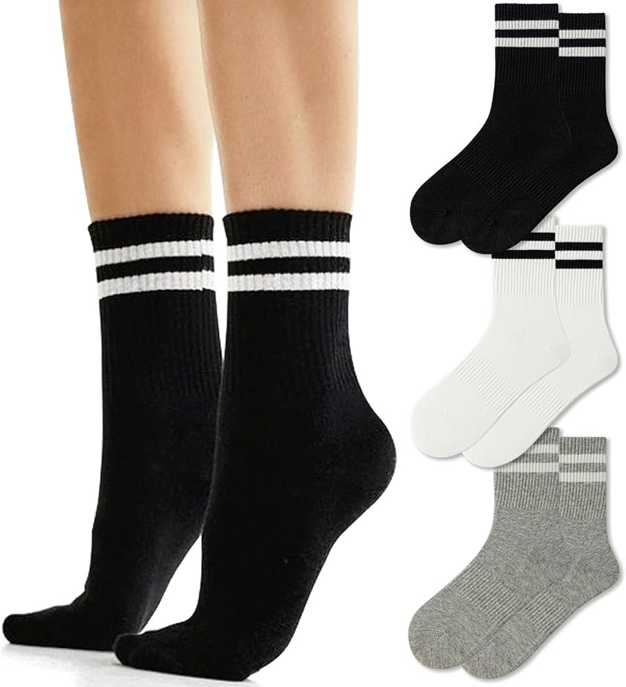 Fun Novelty Socks For Women Striped Retro Crew Socks Sporty Calf Socks Casual Cotton Socks Women | Amazon (US)