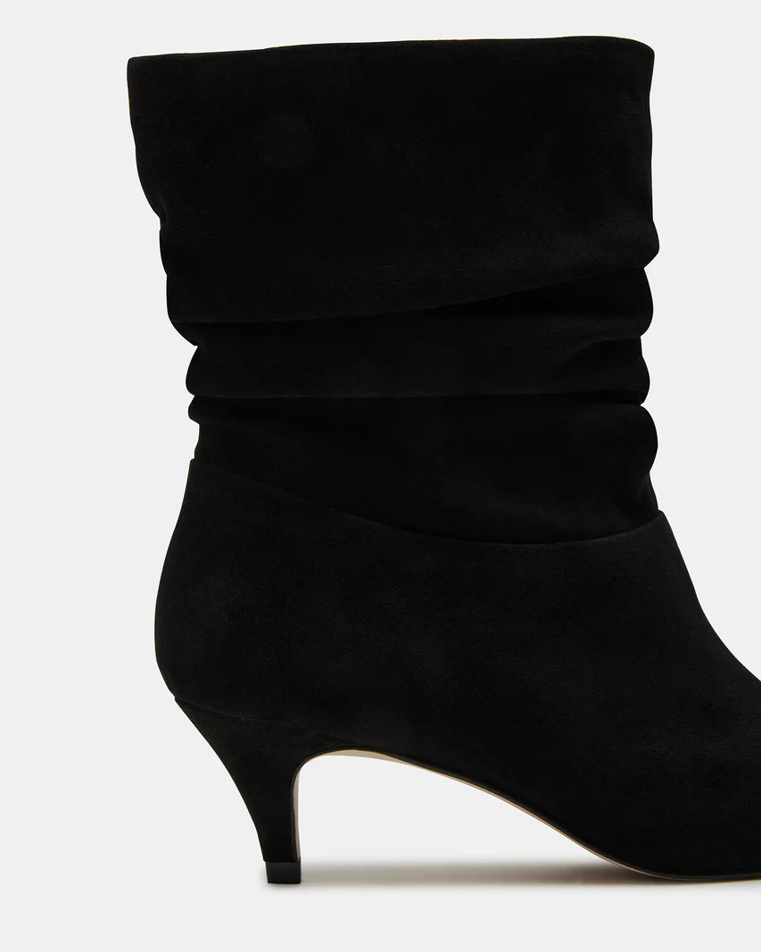 BRINWOOD Black Suede Scrunched Kitten Heel Boot | Women's Booties | Steve Madden (US)