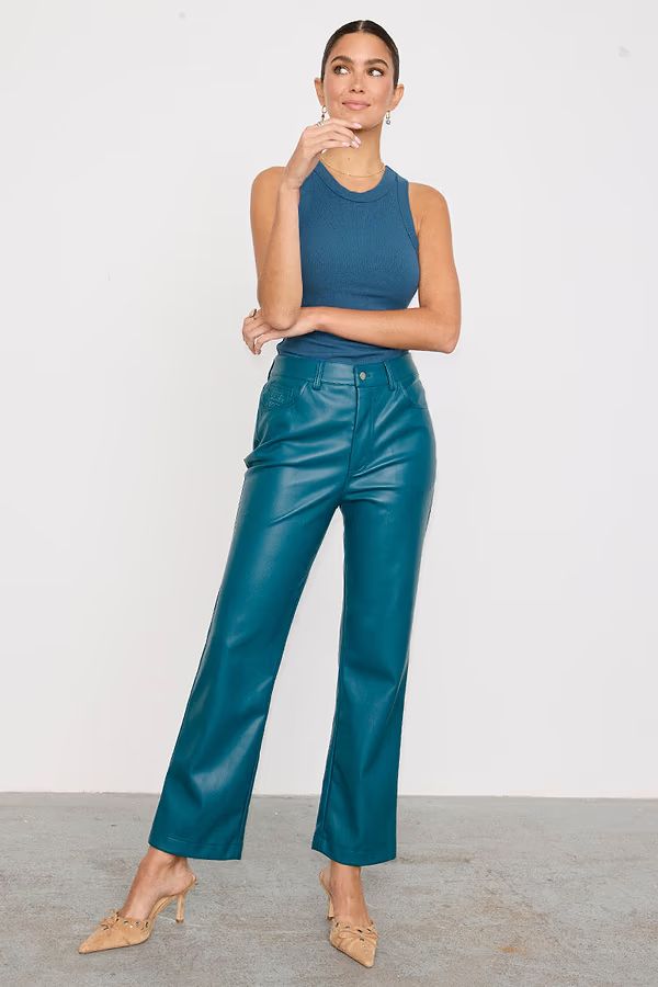 Teal Vegan Leather Trousers | Never Fully Dressed US