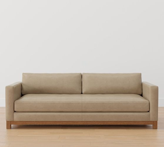 Jake Leather Brindle Wood Base Sofa (63"&ndash;96") | Pottery Barn (US)