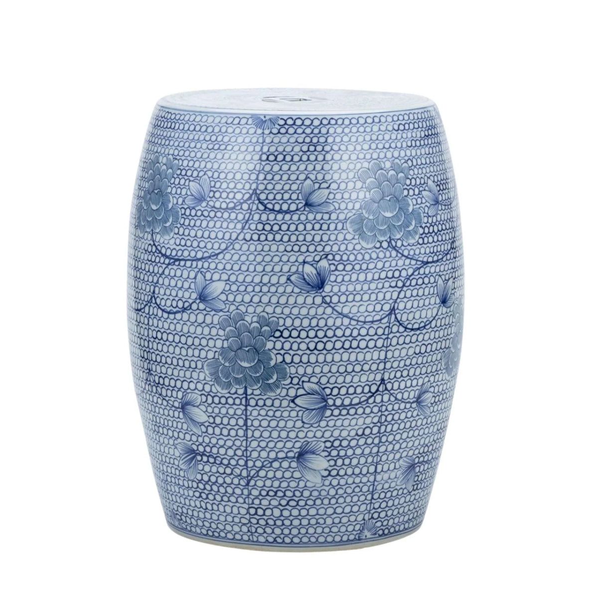 Blue And White Porcelain Chain Floral Garden Stool | The Well Appointed House, LLC