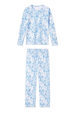 Pima Long-Long Weekend Set in Sky Floral | Lake Pajamas
