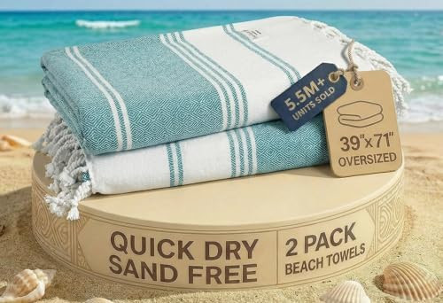 LANE LINEN Turkish Beach Towels, 2 Pack Extra Large Beach Towel, Pre-Washed for Soft Feel, Oversi... | Amazon (US)