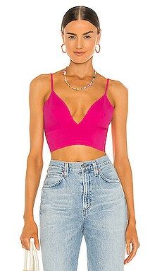 Susana Monaco Thin Strap V Neck Crop Top in Punch Pink from Revolve.com | Revolve Clothing (Global)