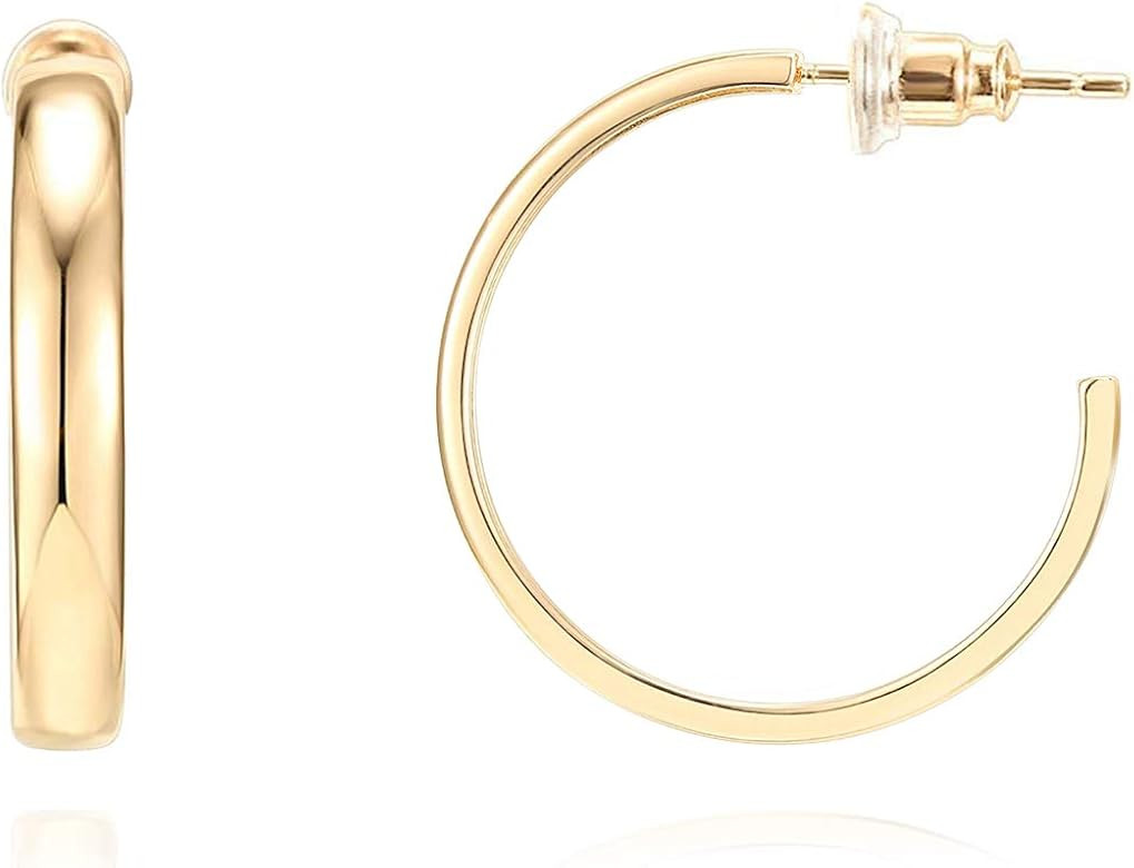 PAVOI 14K Gold Plated Silver Post Wide Flat Edge 40mm Hoop Earrings | Amazon (US)