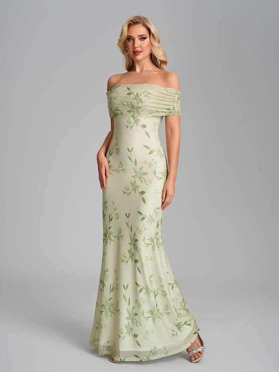 Parthea Formal Wedding Guest Dress for Women Floral Off The Shoulder Bodycon Party Cocktail Maxi ... | Amazon (US)