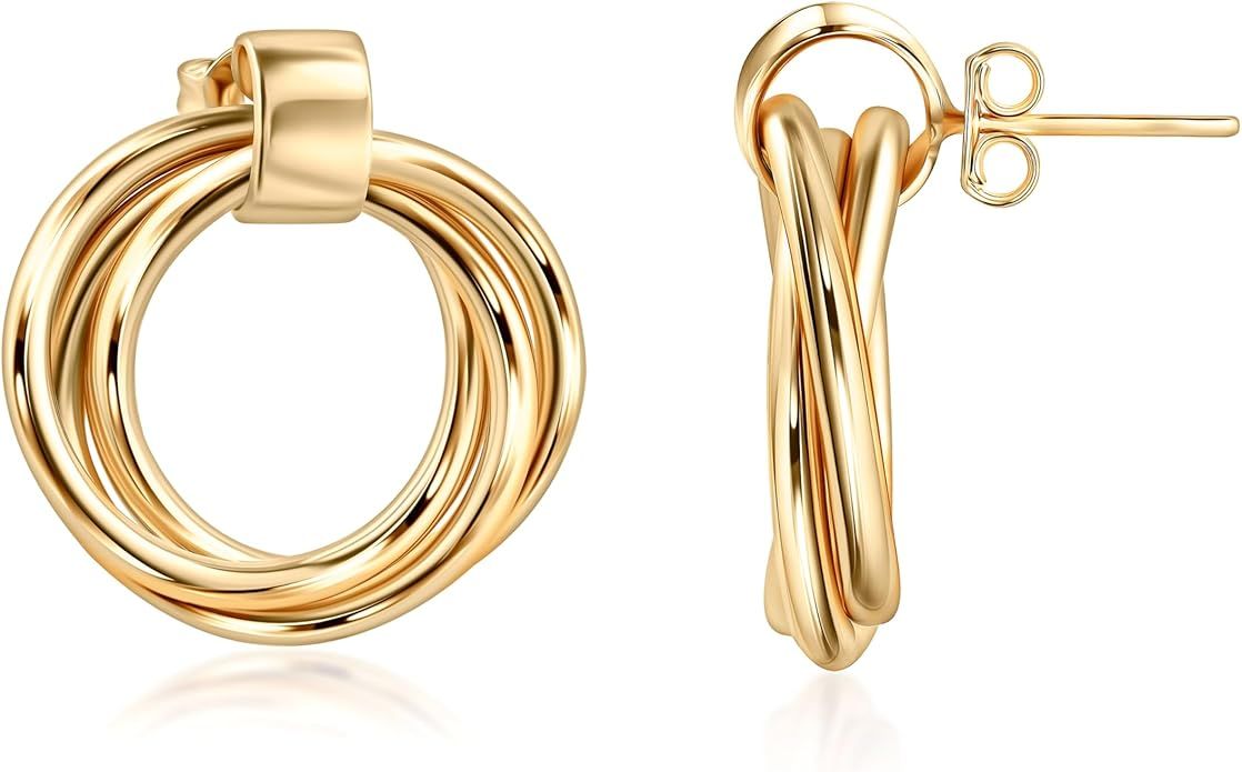 Barzel 18K Gold Plated Minimalist Triple Hoop Earrings, Dainty Dangling Style, Made in Brazil | Amazon (US)