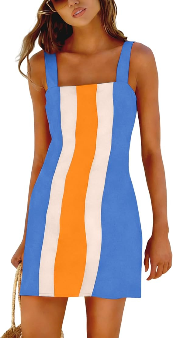 Yidarer 2026 Women's Summer Color Block Mini Dress Overall Dress Casual Beach Sundress Vacation B... | Amazon (US)