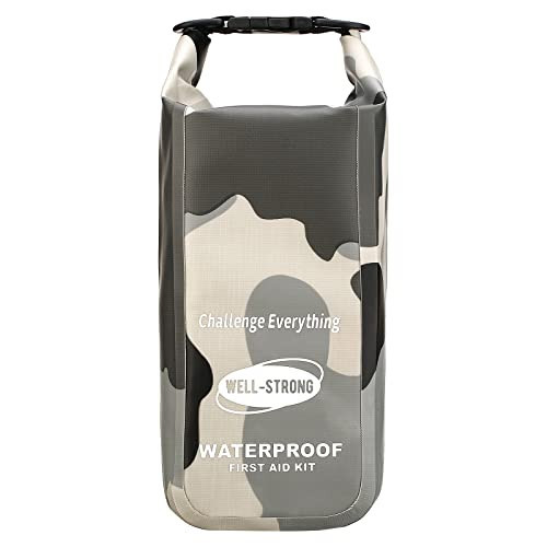 WELL-STRONG Waterproof First Aid Kit Roll Top Boat Emergency Kit with Waterproof Contents for Fishing Kayaking Boating Swimming Camping Rafting Beach Camouflage Grey | Amazon (US)
