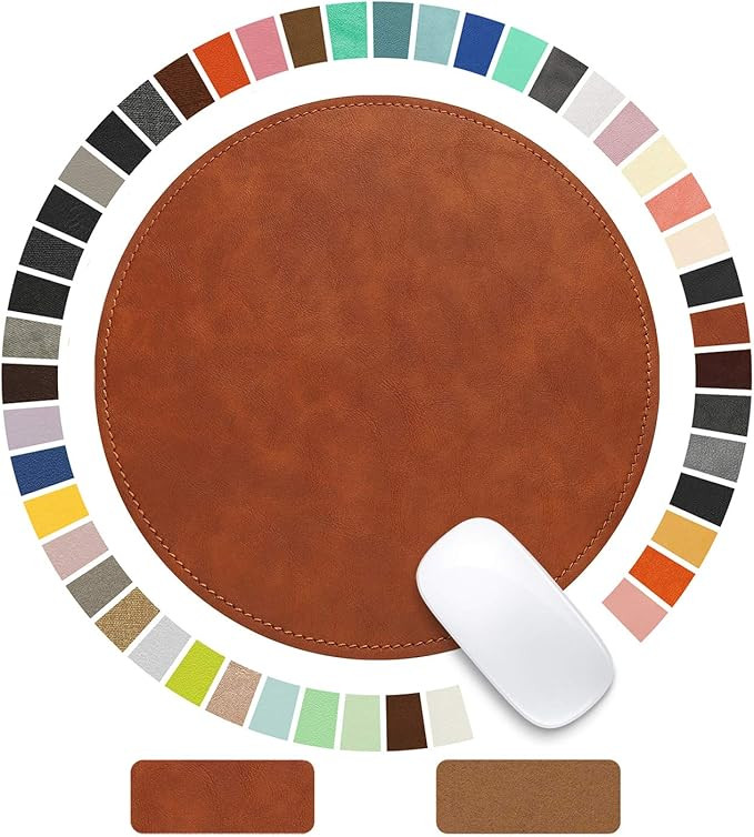 Round Mouse Pad PU Leather Mouse Pad with Stitched Edge Micro-Fiber Base with Non-Slip Waterproof... | Amazon (US)