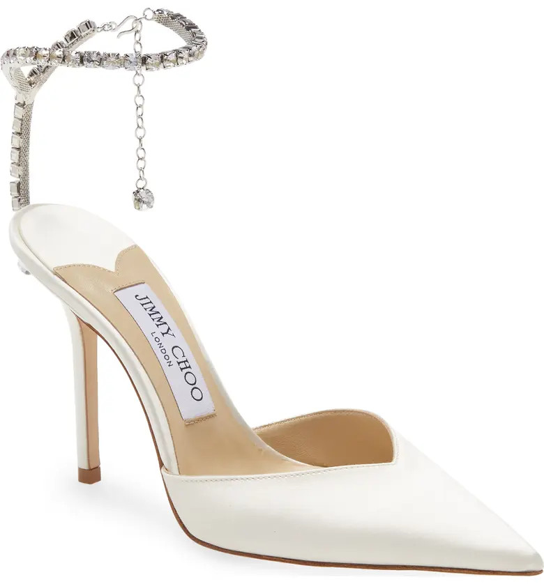 Jimmy Choo Saeda Crystal Ankle Strap Pointed Toe Pump | Nordstrom | Nordstrom