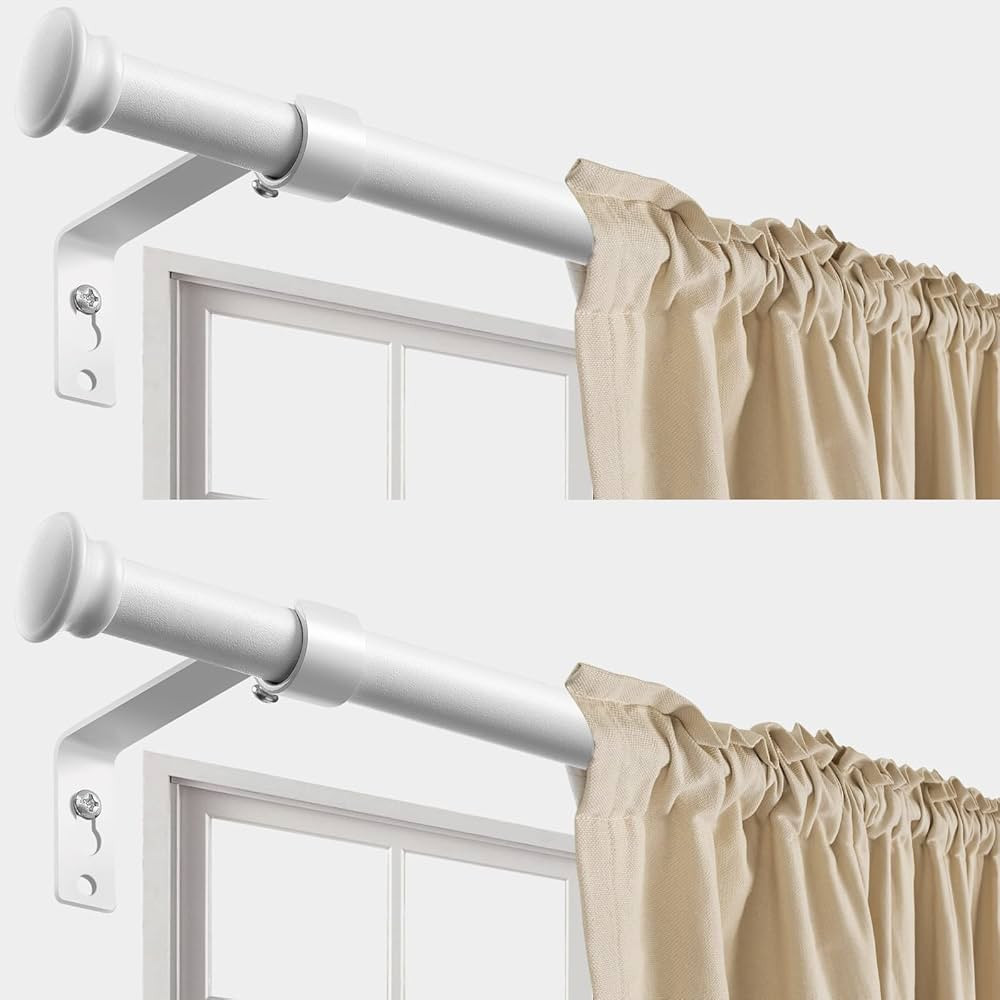 White Curtain Rods for Windows 66 to 137” - 5/8 Inch Heavy Duty Metal Curtain Rod 2 Pack - Adju... | Amazon (US)