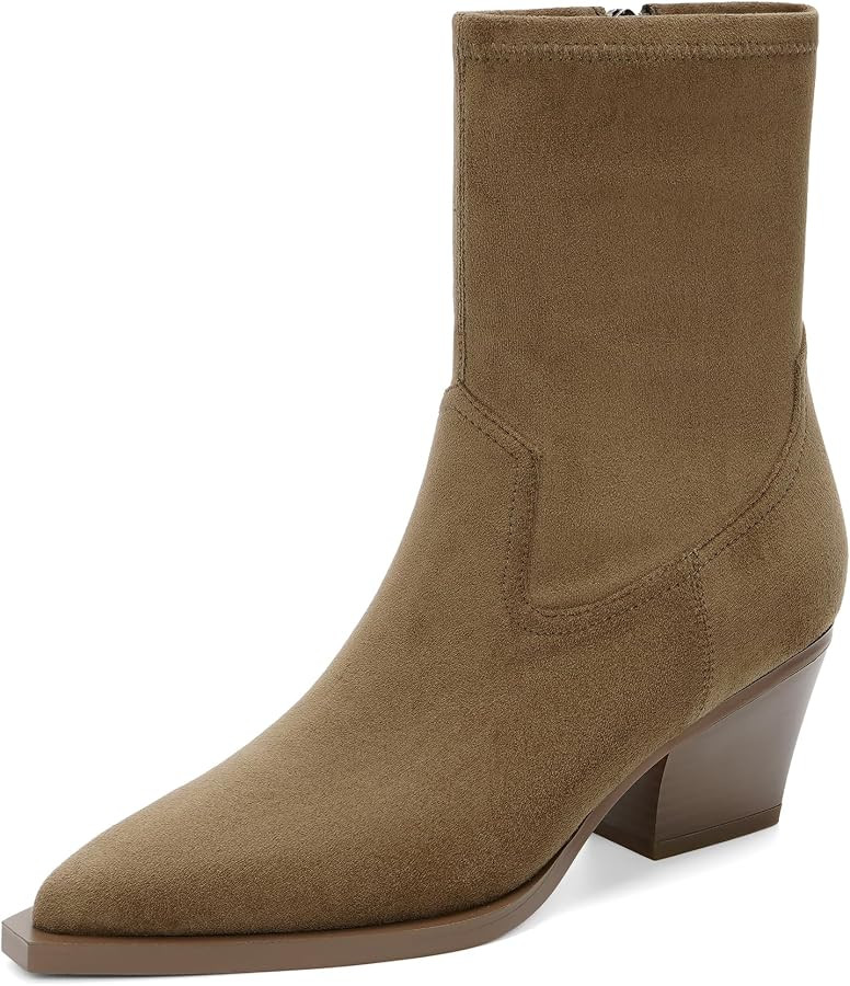 Modatope Ankle Boots for Women Pointed Toe Chunky Booties | Amazon (US)