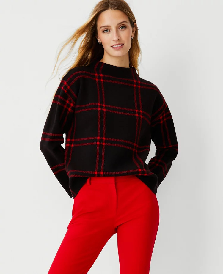 Plaid Funnel Neck Sweater | Ann Taylor (US)