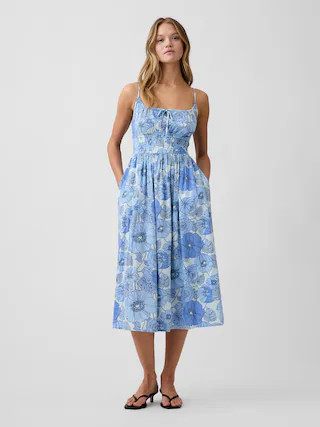 Smocked Tie-Front Midi Dress | Gap Factory