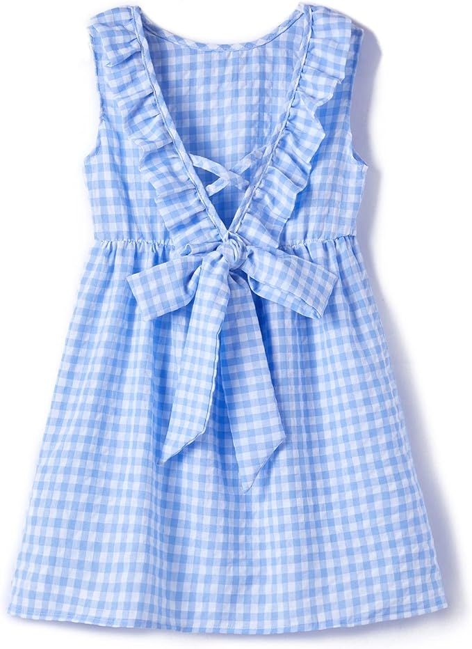 Rysly Toddler Baby Girls Cotton Linen Plaid Dress with Ruffle Back Straps and Bow Kids Casual Dre... | Amazon (US)