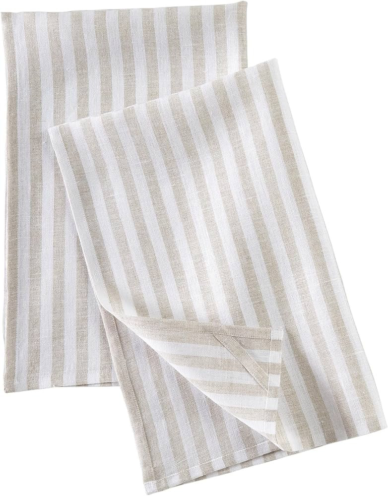Solino Home Natural and White Linen Kitchen Towels Set of 2-100% Pure Linen Amalfi Stripe Kitchen... | Amazon (US)