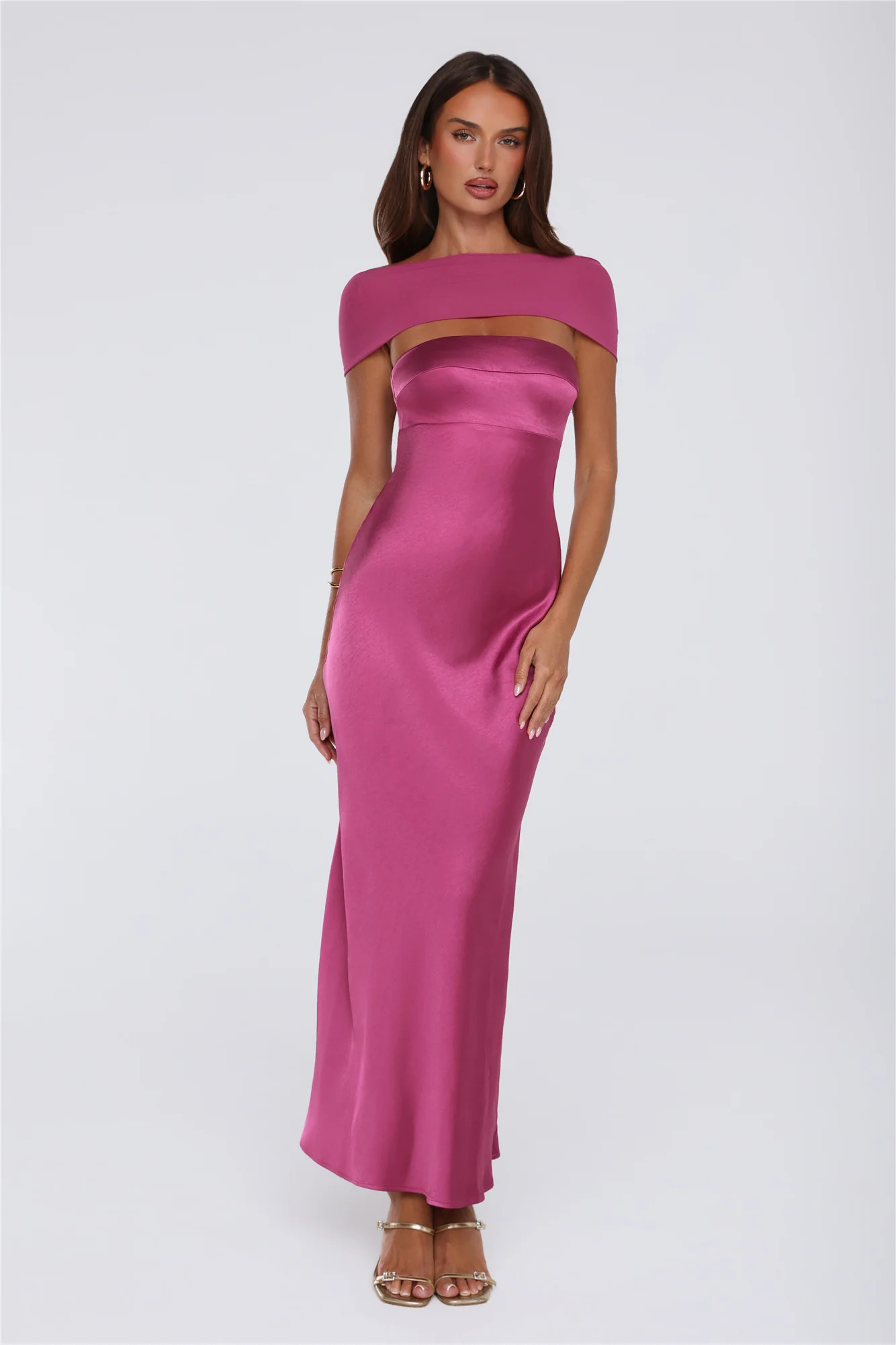Starry Enchant Satin Strapless Maxi Dress Magenta | Hello Molly (US)