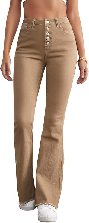 Floerns Women's High Waisted Lace Up Front Stretch Denim Flare Leg Jeans | Amazon (US)